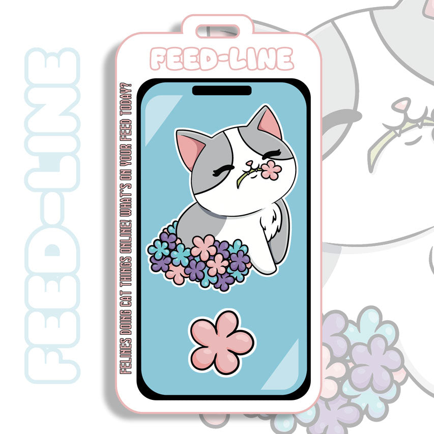 Feedline - Felines doing cat things online. Gray and White Cat Cherry blossom bed.