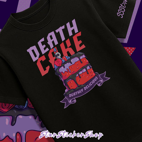 Black graphic tee with a creepy dessert design, combining horror, Halloween vibes, and sweet tooth humor.