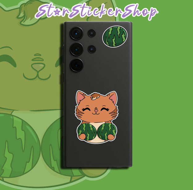 Feedline - Felines doing cat things online. Brown Cat Double Watermelon Sticker