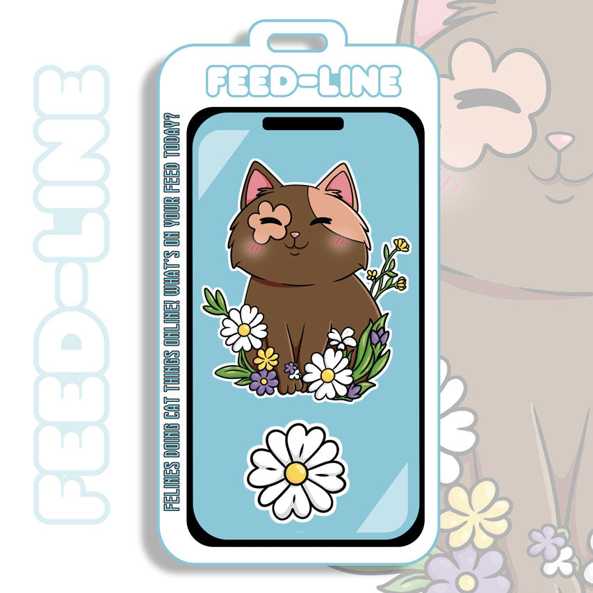 Feedline - Felines doing cat things online. Brown Kitty Flower Garden Post Sticker