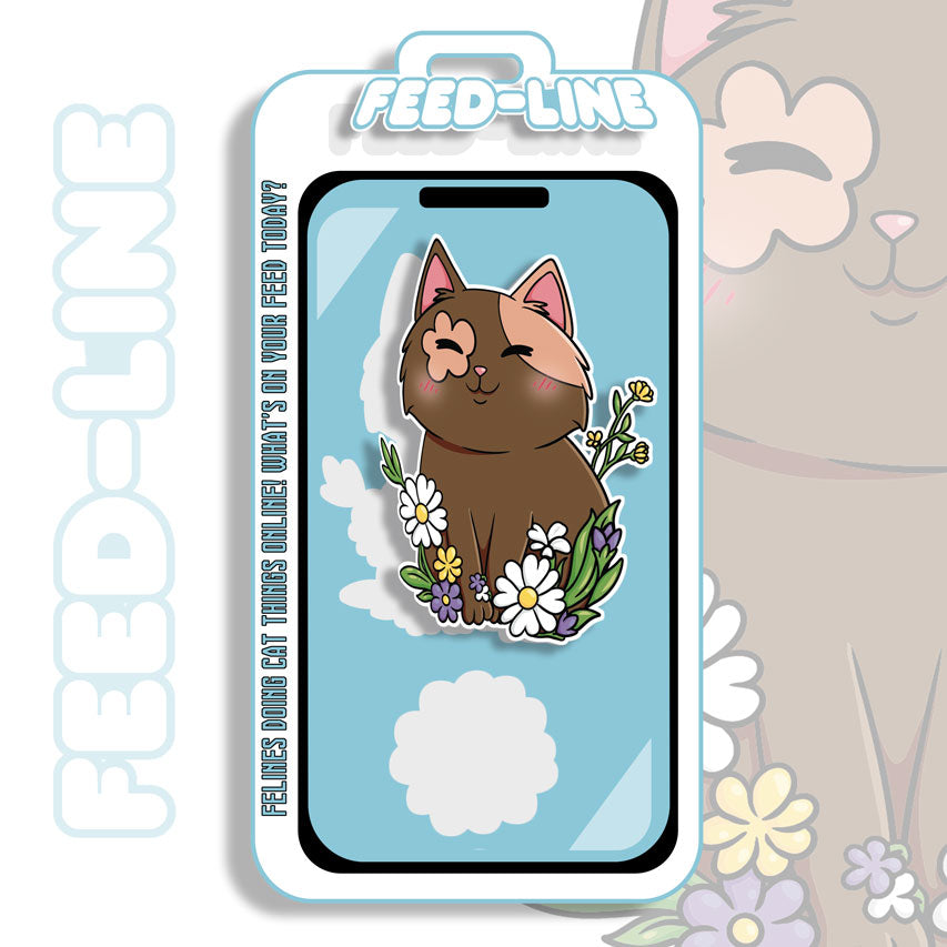Feedline - Felines doing cat things online. Brown Kitty Flower Garden Post Sticker