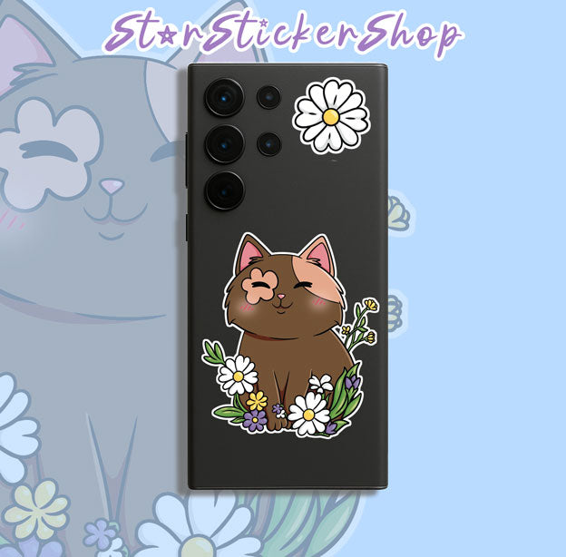 Feedline - Felines doing cat things online. Brown Kitty Flower Garden Post Sticker