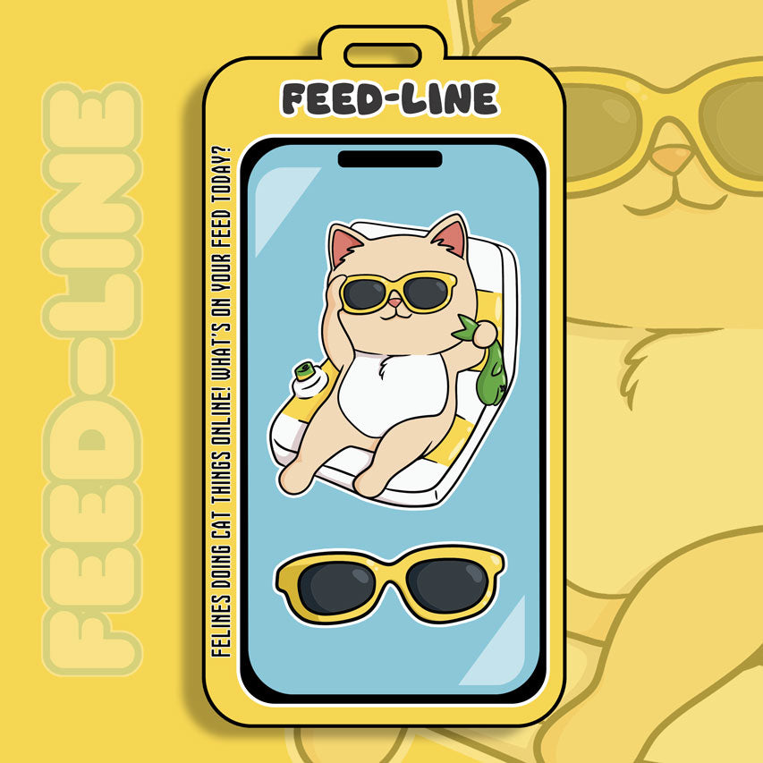 Feedline - Felines doing cat things online. Vacation, Sunglasses, And R&R Cat Relaxation Sticker