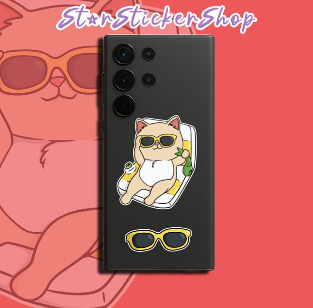 Feedline - Felines doing cat things online. Vacation, Sunglasses, And R&R Cat Relaxation Sticker