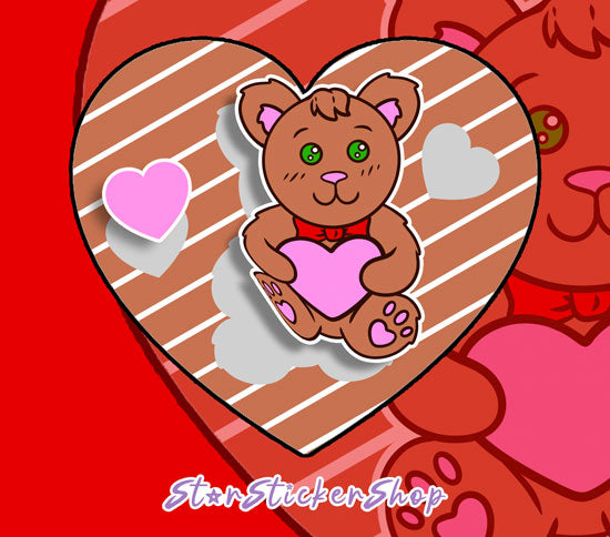 Cute teddy bear heart sticker StarSticker.shop original hand-drawn design