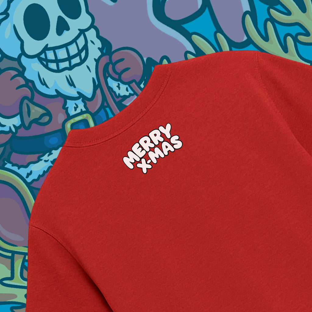 Skeleton Santa’s Flaming Sleigh Merry X-Mas Tee