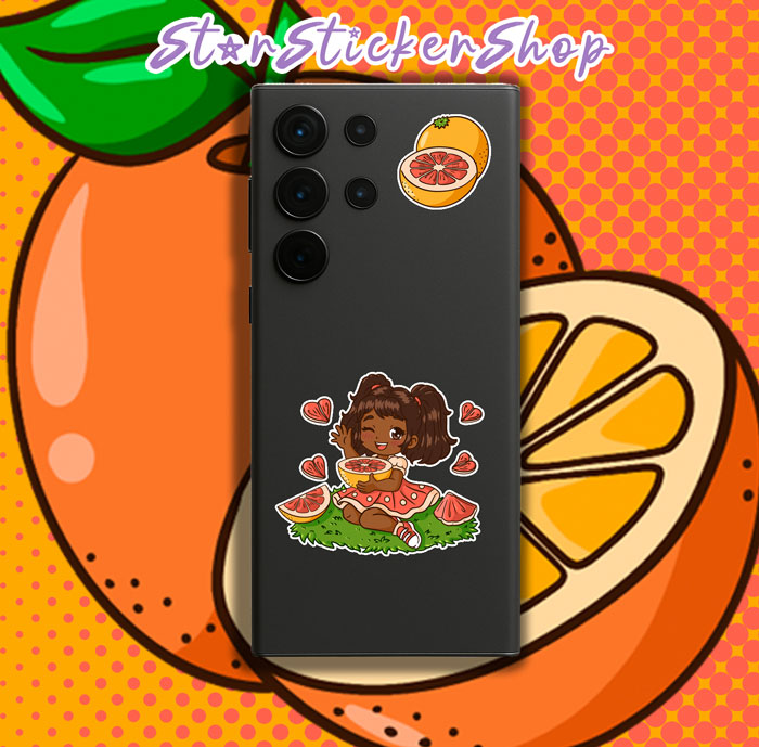 Cute citrus fruit sticker sheet with grapefruit girl, orange girl, and colorful mini fruit accents for journals, planners, and scrapbooks.