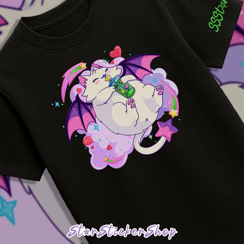 Cute funny cat drinking green drink shirt StarSticker.shop KB design