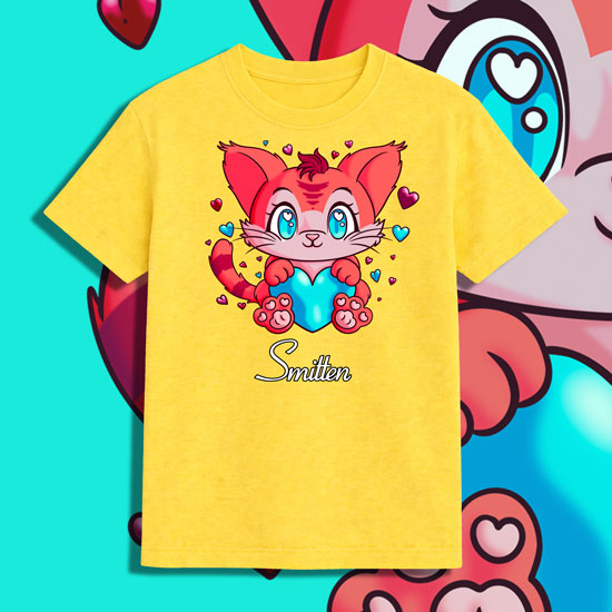 Smitten Cat Valentine’s Day Shirt – Cute Kitty Heart Tee