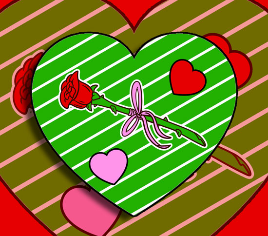 Valentine rose sticker set with pink ribbon bow and two mini heart stickers