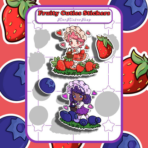 Cute strawberry girl and blueberry girl stickers 1.9x1.9 with fruit stickers 1 inch 0.7 inch