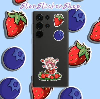 Kawaii fruit themed sticker sheet strawberries blueberries planner journal StarSticker.shop