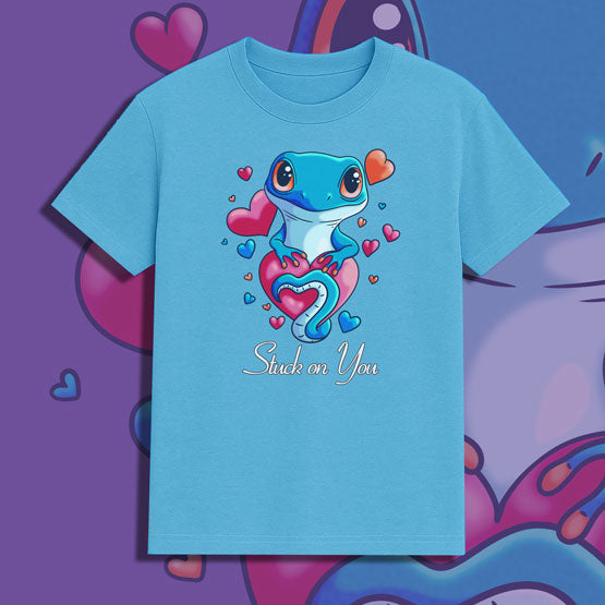 Stuck on You Valentine’s Day Gecko Shirt – Cute Blue Gecko Heart Tee