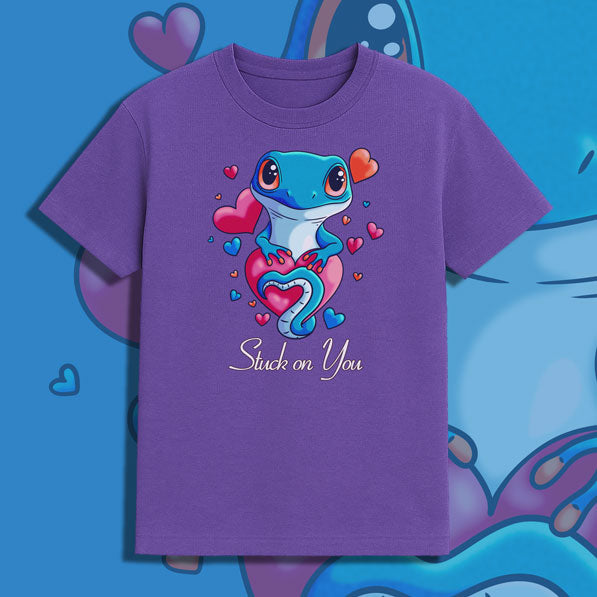 Stuck on You Valentine’s Day Gecko Shirt – Cute Blue Gecko Heart Tee