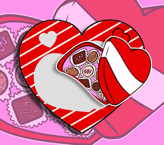 Heart-shaped box of chocolates sticker StarSticker.shop original hand-drawn design