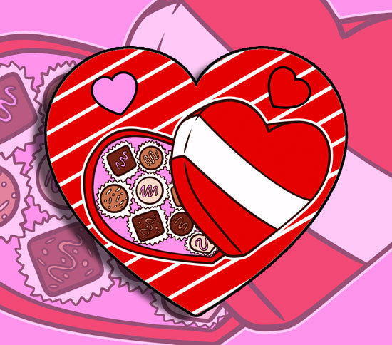 Valentine chocolate heart box sticker set with two mini heart stickers