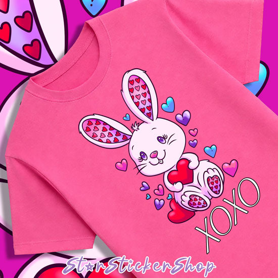 Cute bunny Valentine tee XOXO hand-drawn StarSticker.shop