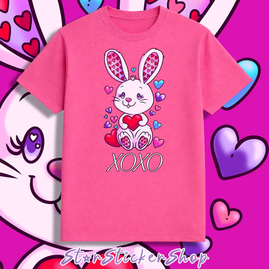 XOXO Valentine bunny shirt cute rabbit with hearts