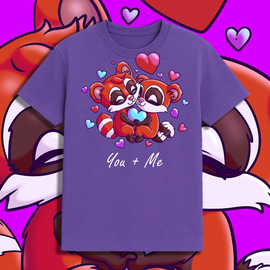 You + Me red panda Valentine shirt with two hugging red pandas and hearts